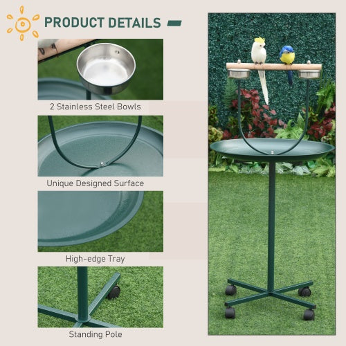 Sturdy metal bird perch with wheels for easy movement