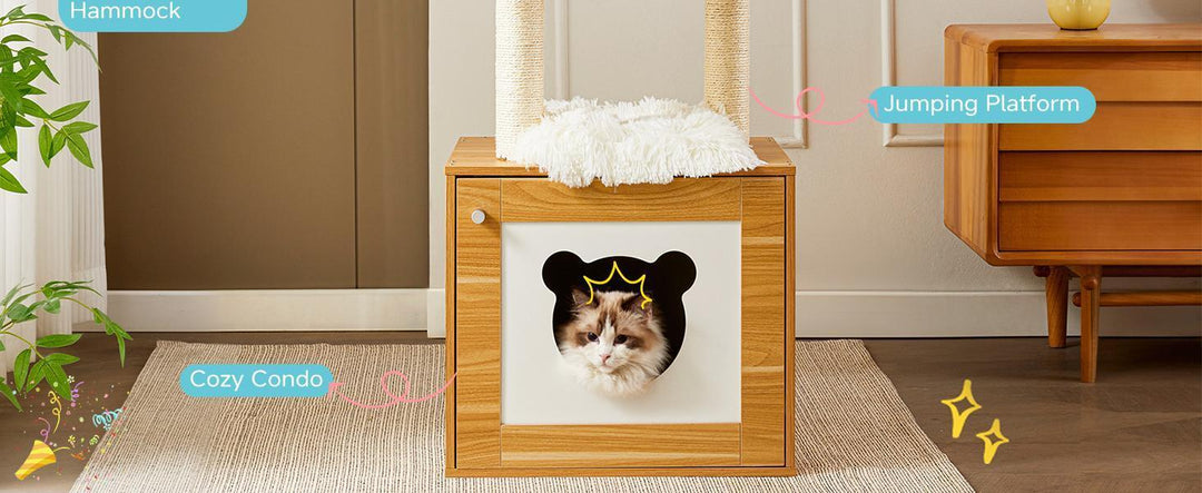 Sturdy wood cat climbing tower