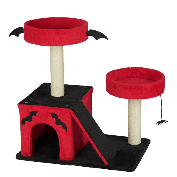 Stylish Halloween cat tower red and black for indoor cats