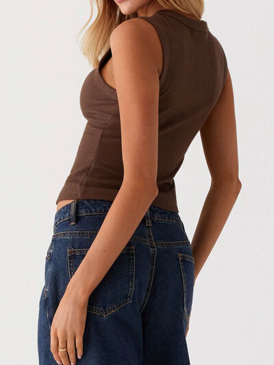 Stylish Ribbed Button Tank
