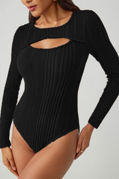 Stylish Ribbed Cutout Bodysuit