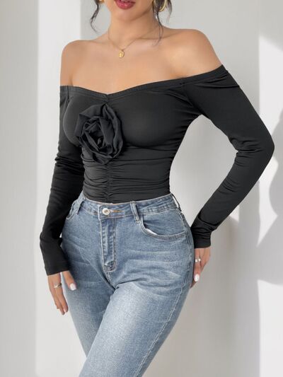 Stylish Ruched Flower Bodysuit