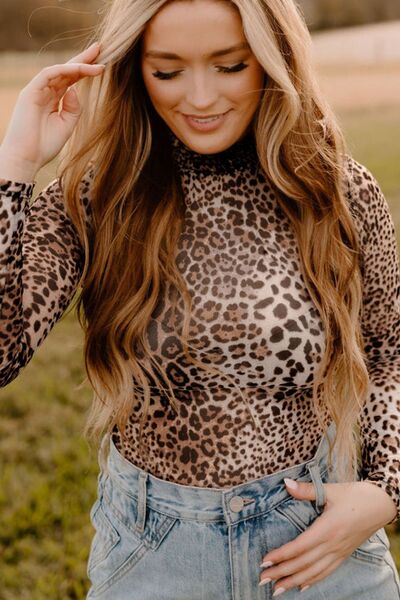 Stylish Turtleneck Leopard Bodysuit