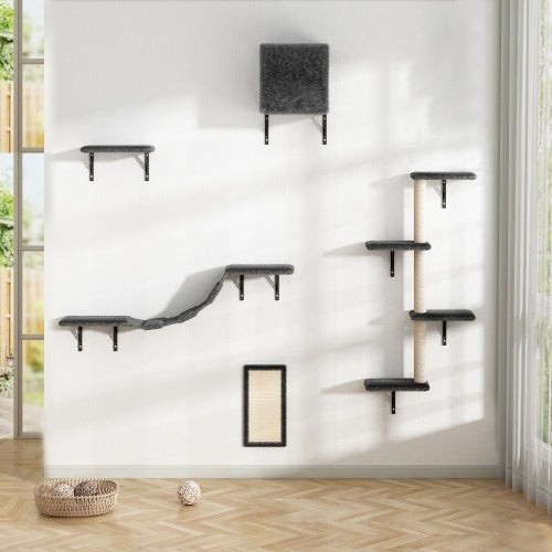 Stylish wall cat tree with climbing platforms