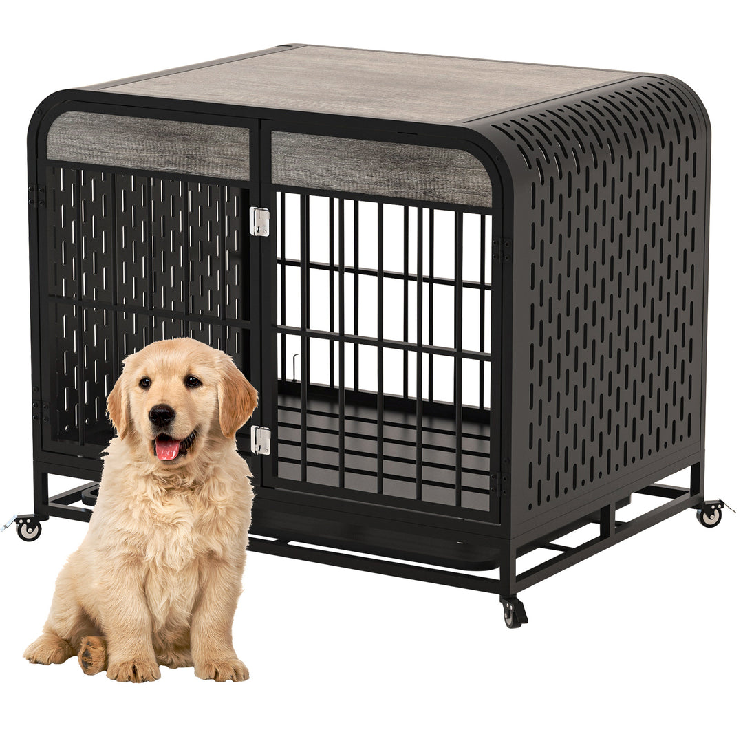 Stylish wooden dog kennel table combo