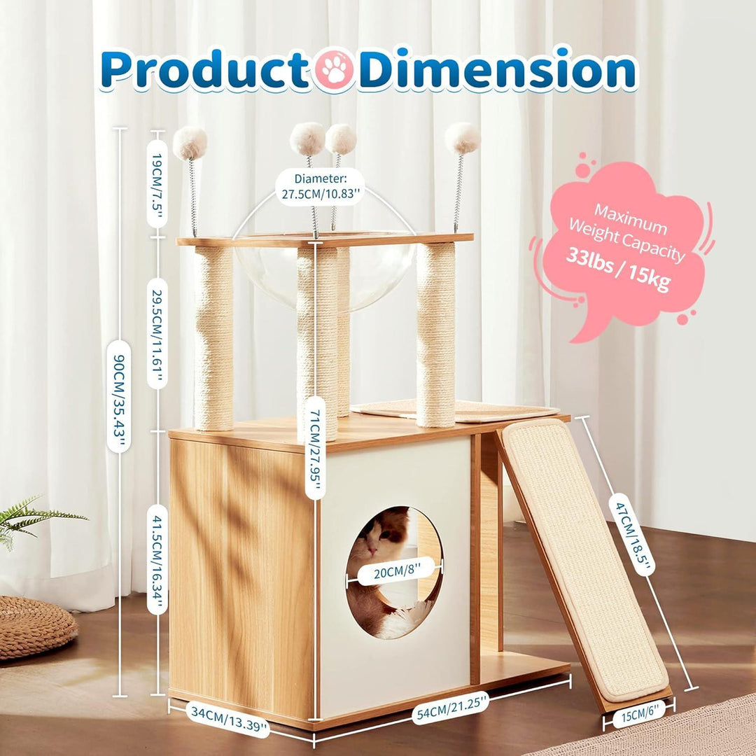 Tall cat house with climbing frame