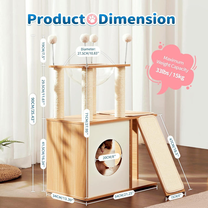 Tall cat house with climbing frame