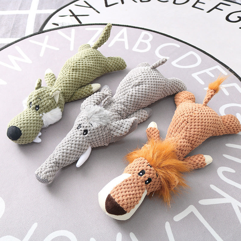 Three knitted animal toys