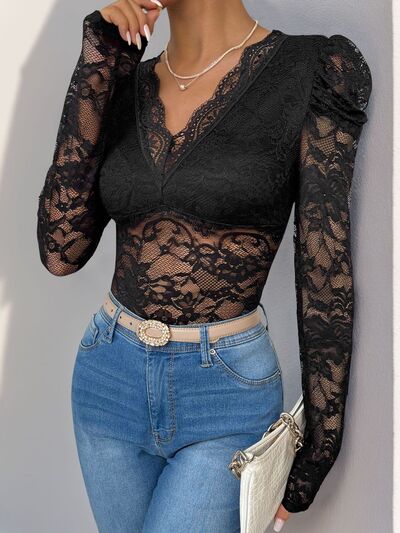 Timeless lace V-neck long sleeve bodysuit