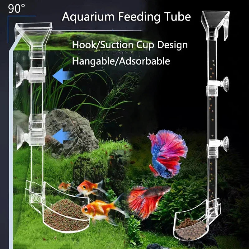 Transparent acrylic feeder tube for aquariums.