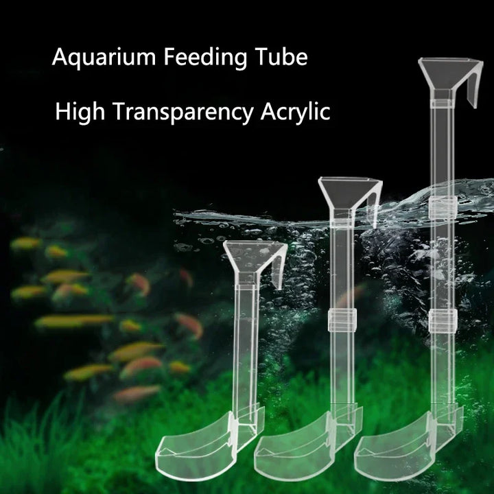 Transparent acrylic feeder tube for aquariums.