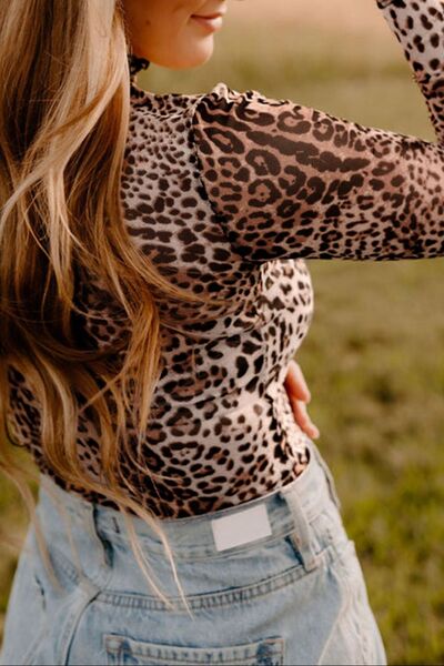 Trendy Turtleneck Leopard Bodysuit