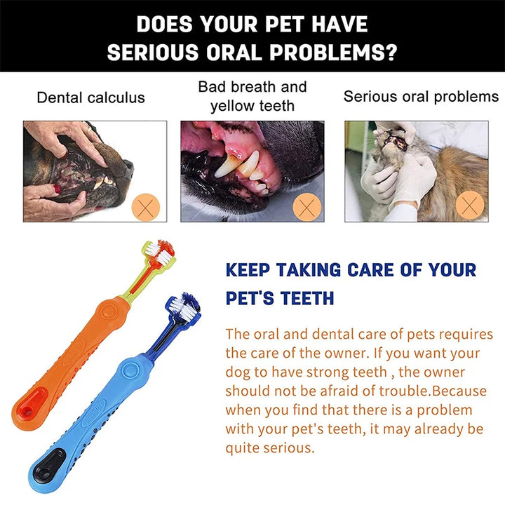 Triple-Head Pet Toothbrush