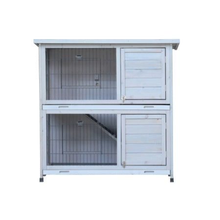 Two level rabbit hutch with fencing