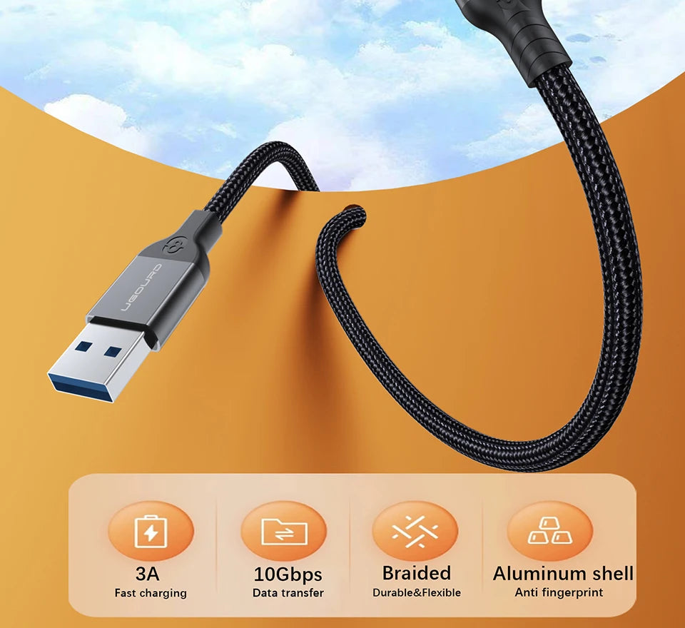 USB-A to USB-C Cable for SSD and Hard Drives in black color 
 
