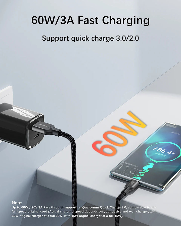 USB-A to USB-C Data Cable – 10Gbps, 60W

