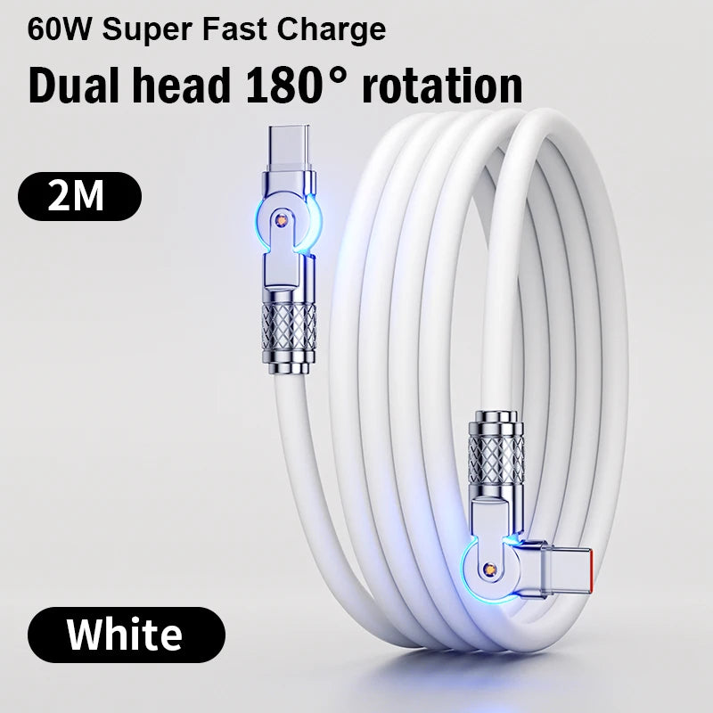 USB-C to USB-C Cable with Rotating Elbow Connector in white color 

