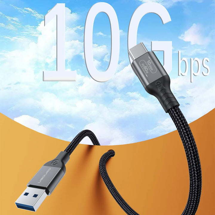 USB 3.2 Gen2 10Gbps USB-A to USB-C Cable – 60W in black color 

