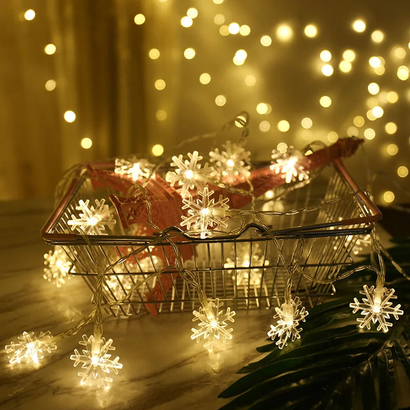 USB battery-powered snowflake string lights