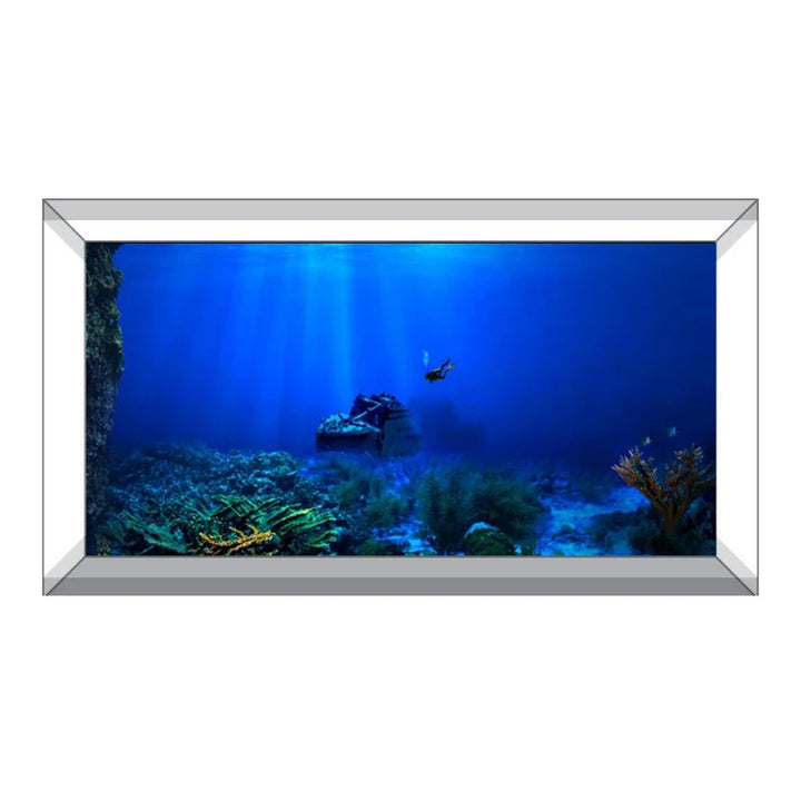 Underwater ocean-themed fish tank background.