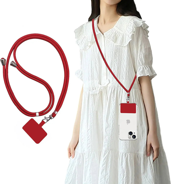 Universal Adjustable Phone Lanyard Strap – 150cm Nylon in red color 

