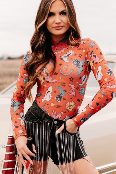 Versatile Printed Neck Bodysuit