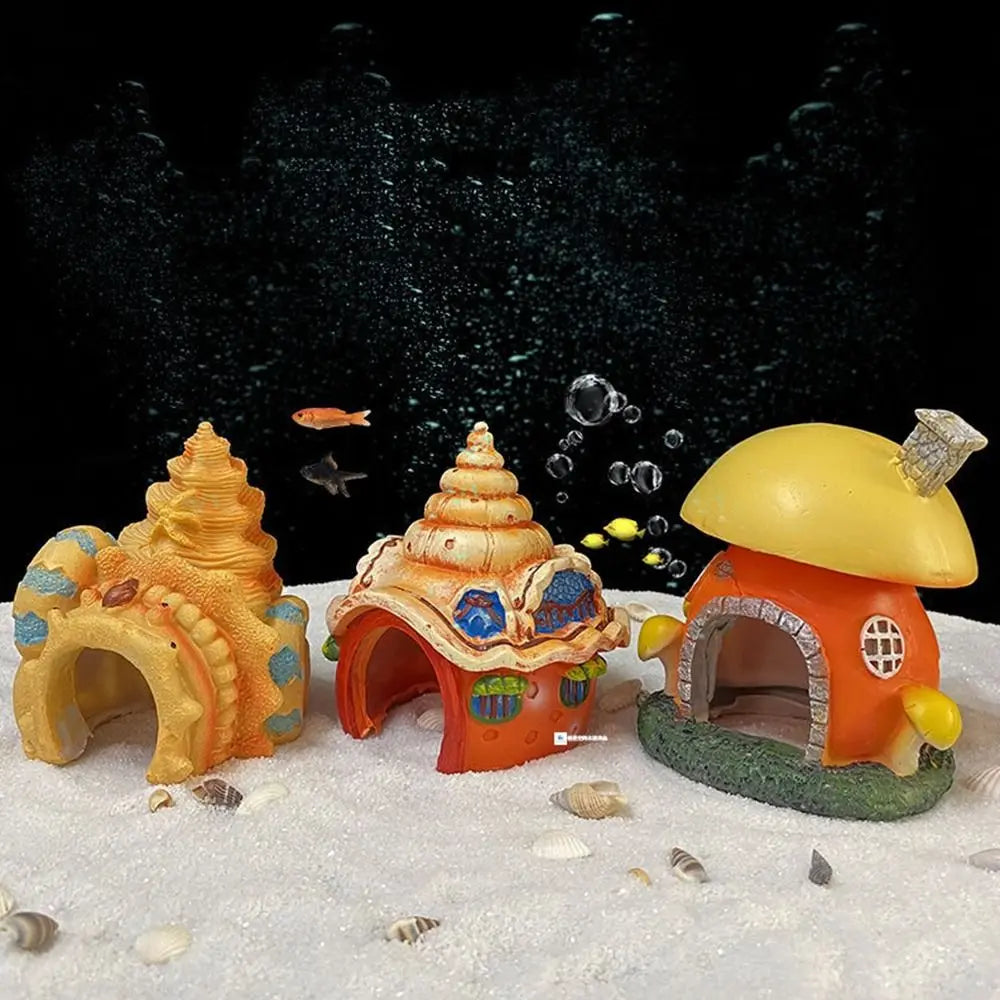 Vibrant fish tank decor mushroom and conch