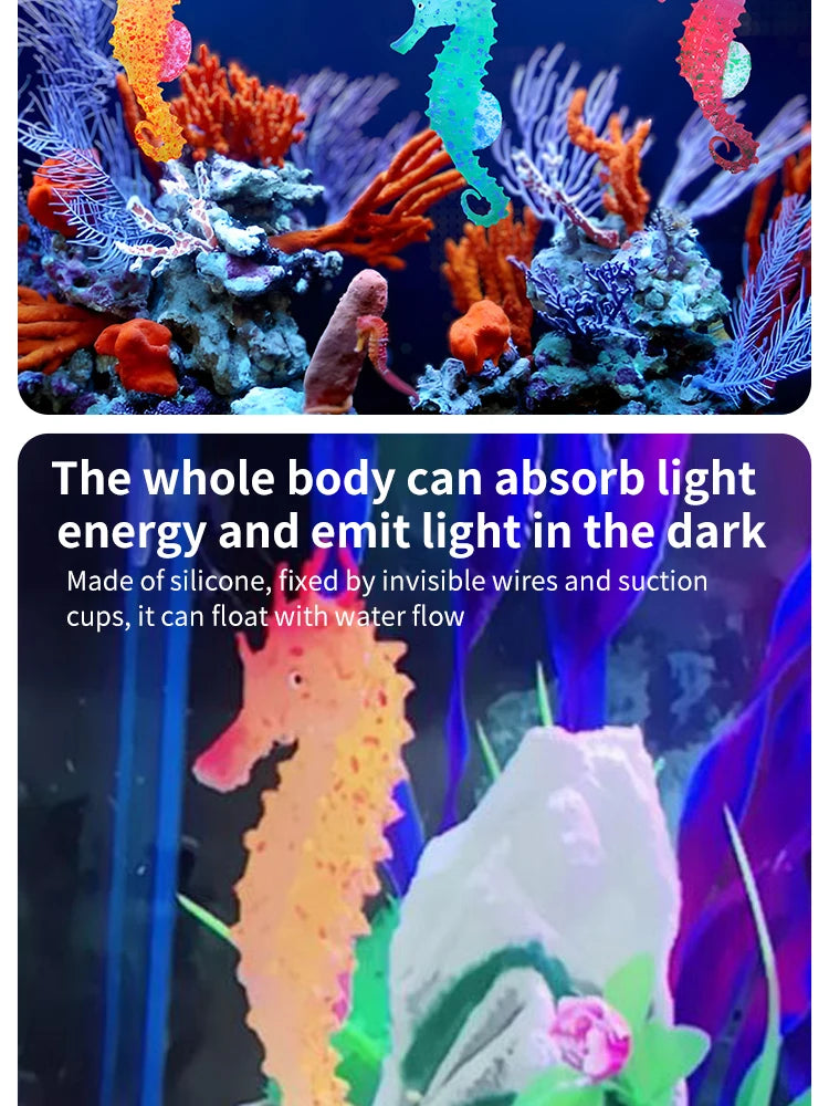 Vibrant glowing seahorse for aquariums