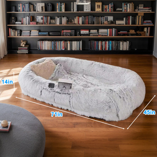 Washable faux fur dog bed grey