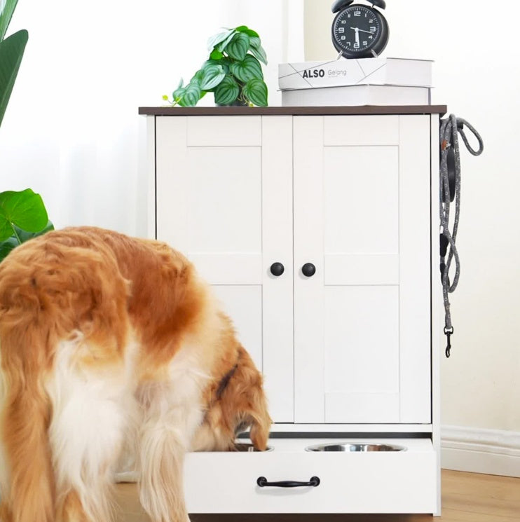 White Dog Feeding Station Furniture
