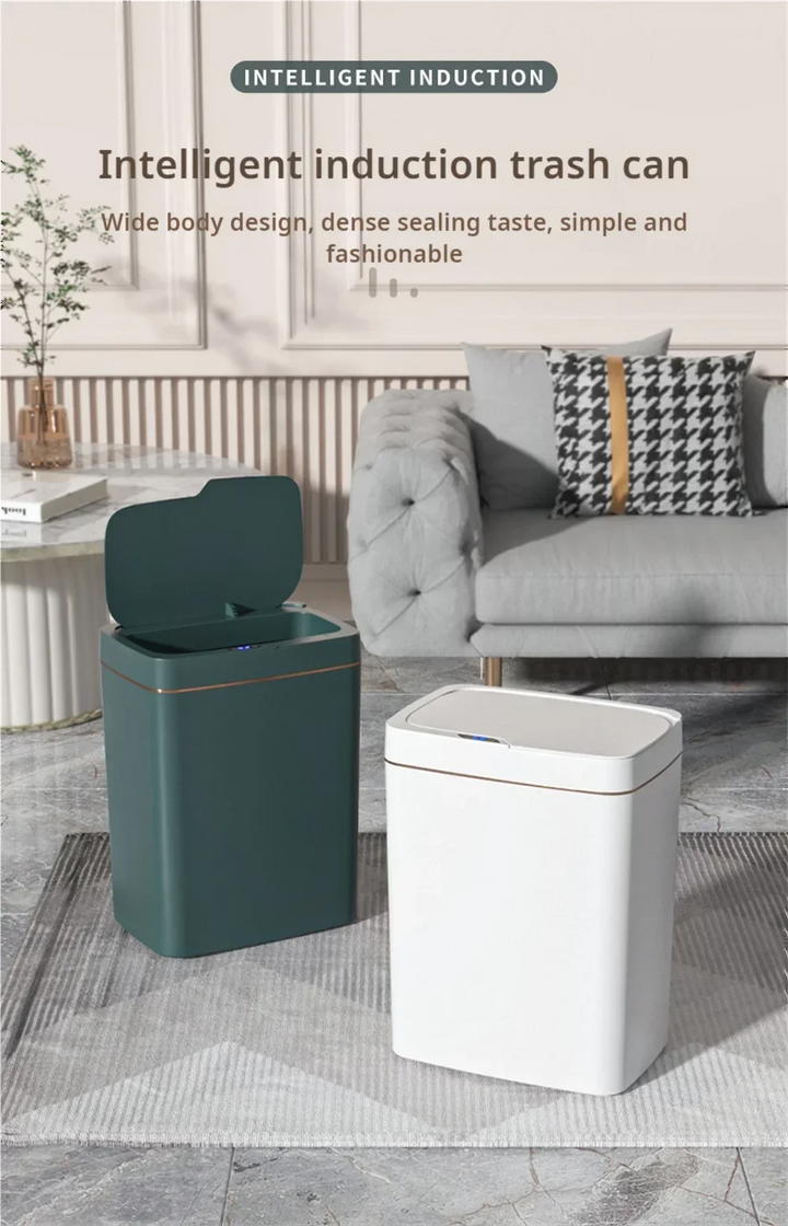 White/Green Non-Contact Smart Trash Bin