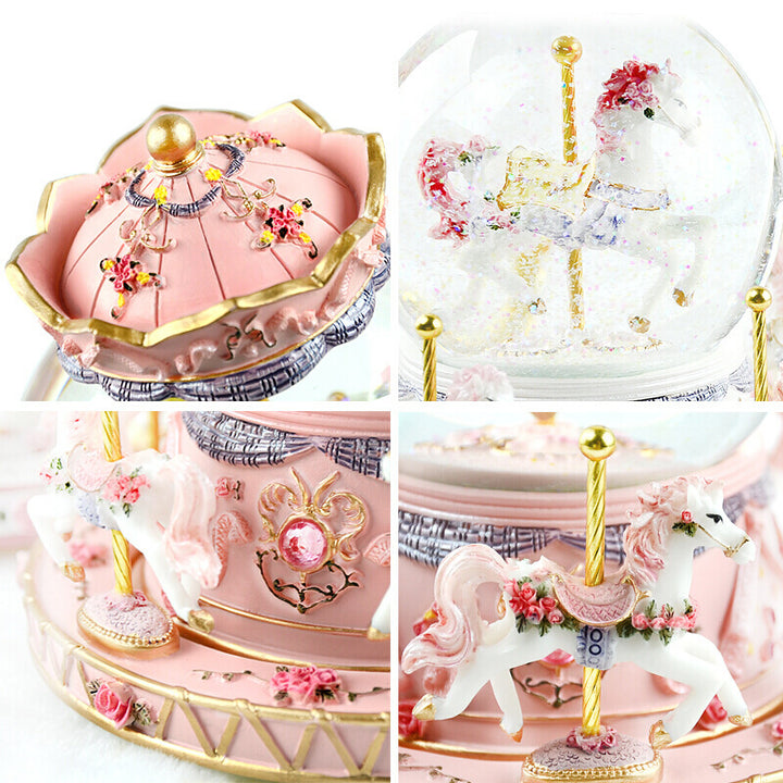 White Valentine Carousel Music Box