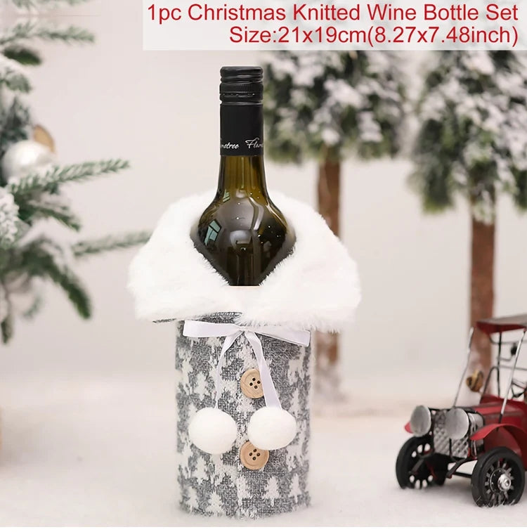 White and Grey Christmas wine bottle cover