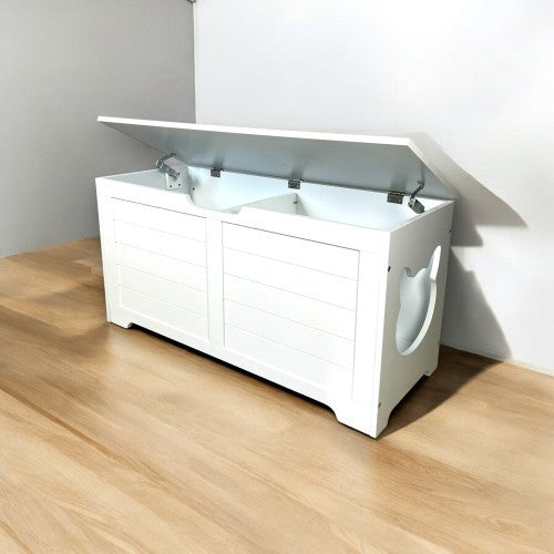 White storage bench with lift