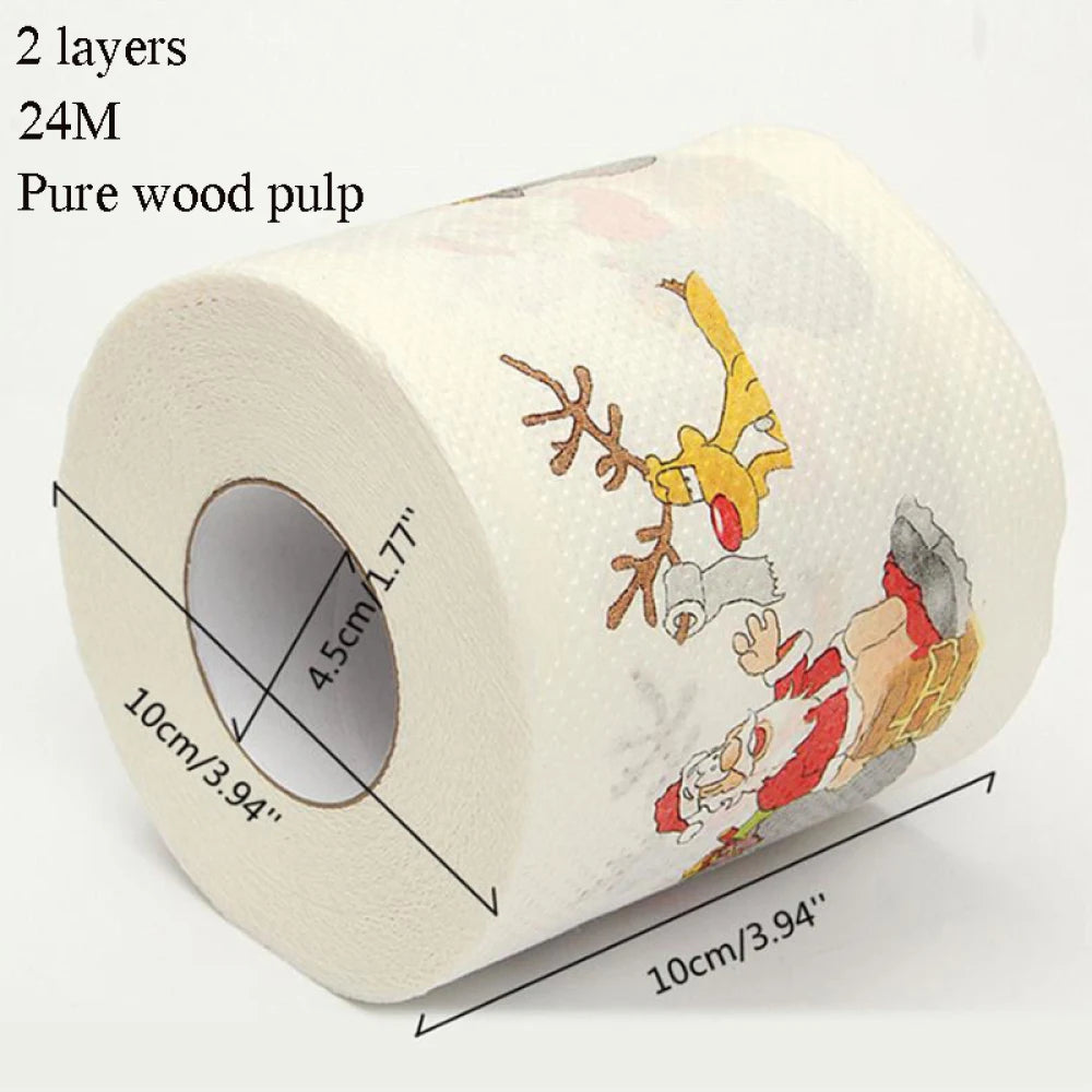 Wood pulp toilet paper with holiday print