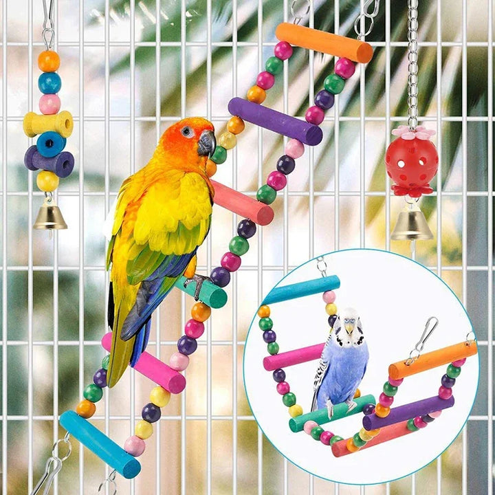 Wooden Parrot Swing and Chew Toys Set