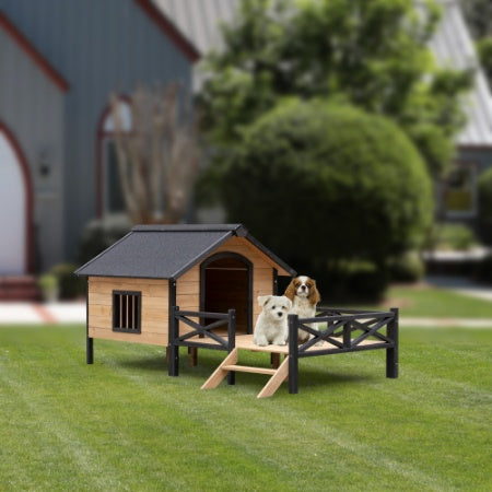Wooden cabin kennel for large dogs