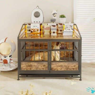 Wooden dog crate furniture with storage