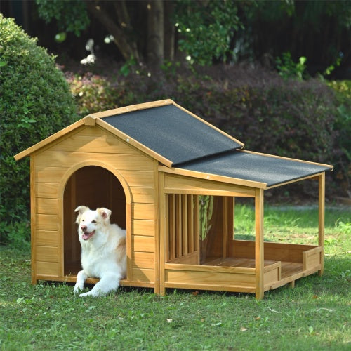 Wooden dog house porch