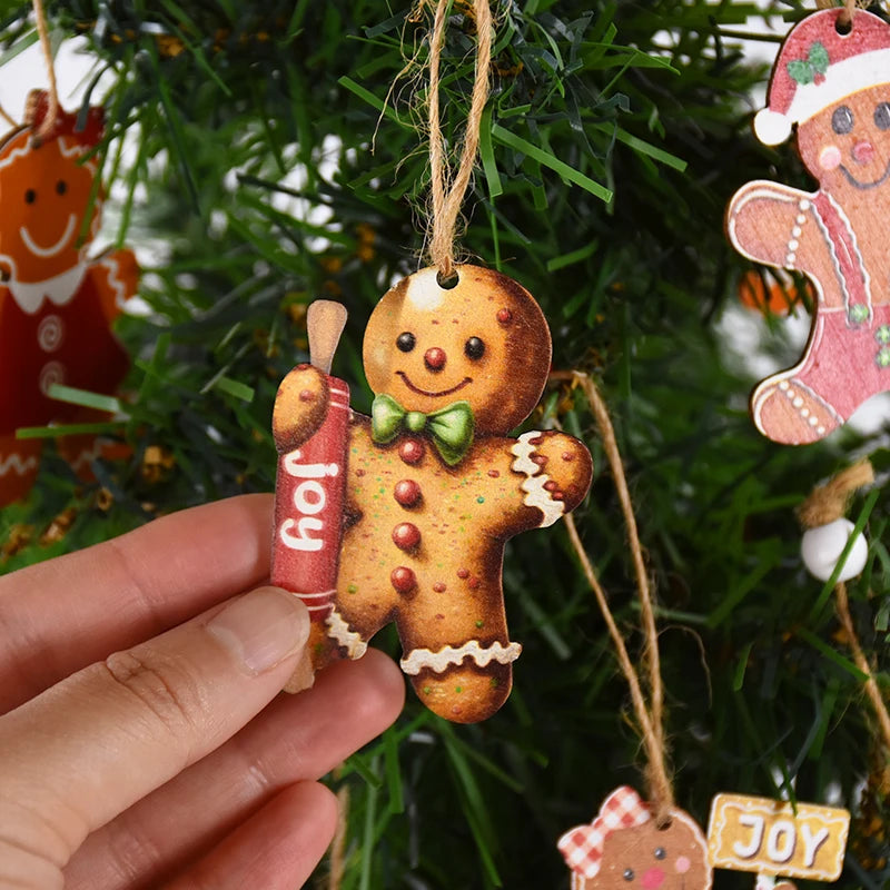 Wooden gingerbread man Christmas tree pendant