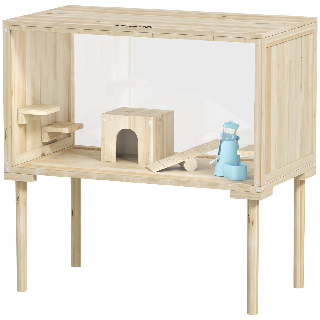 Wooden hamster cage with raised legs