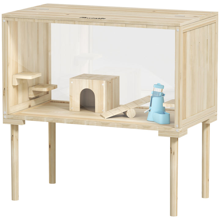 Wooden hamster cage with raised legs