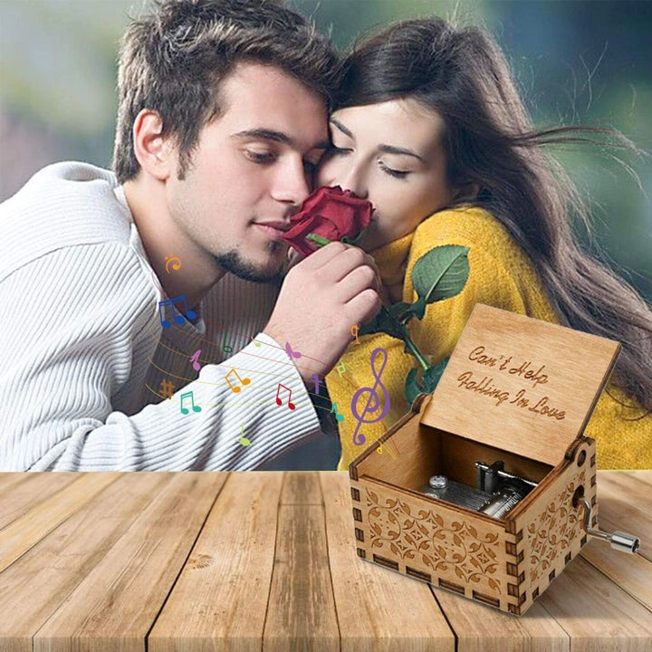 Wooden love music box with romantic design