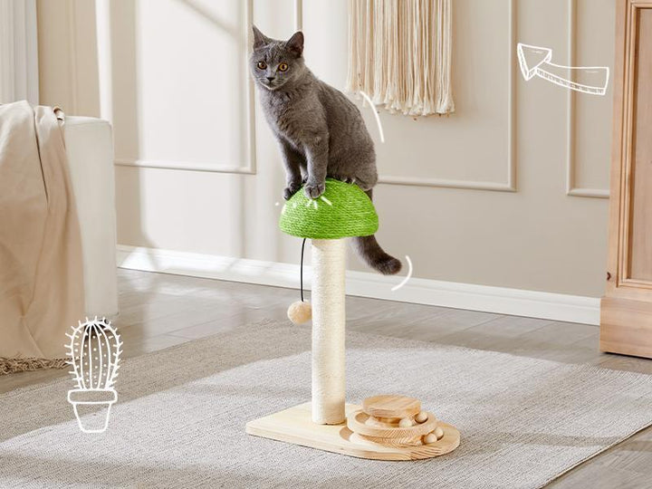 Wooden mushroom cat scratch post