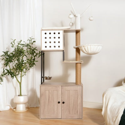 Wooden pet play structure with shelves