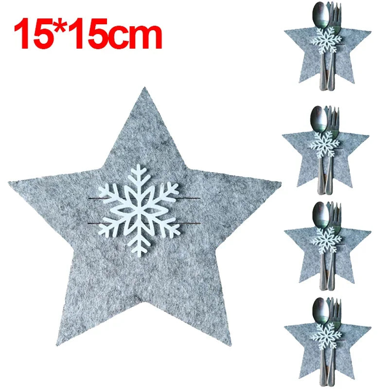 Xmas dinner table cutlery holders with stars