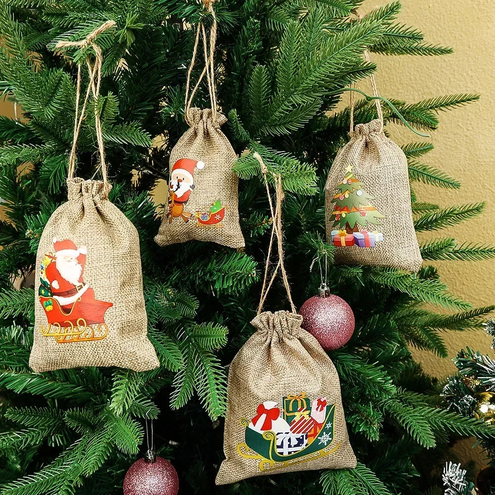 Xmas jewelry storage burlap drawstring bags