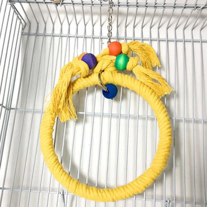 Yellow Colour Parrot Cotton Rope Cage Swing