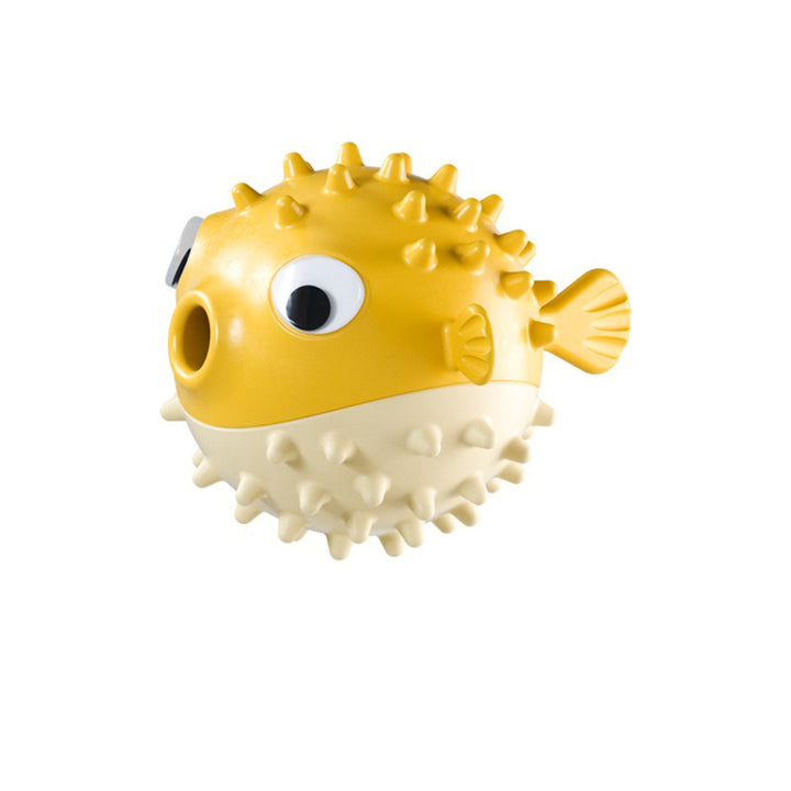 Yellow and white puffer fish shaped object