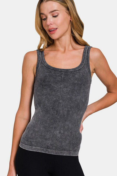 Zenana Ribbed Scoop Neck Tank
